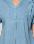 Connexion Short Sleeve Blouse Chambray Vn Skipper Turn Up Cuff