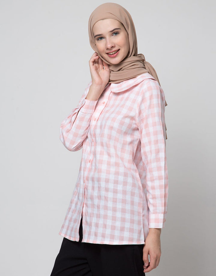 Annisa Long Seeve Shirt Peterpan Gingham Blouse