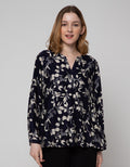 St. Yves Long Sleeve Blouse Top Rayon Print V Neck