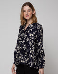 St. Yves Long Sleeve Blouse Top Rayon Print V Neck