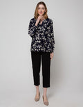 St. Yves Long Sleeve Blouse Top Rayon Print V Neck