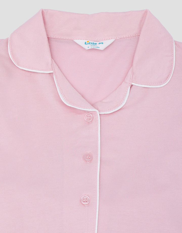 Little M Kerah Polos Rayon Logo Setelan Piyama Bayi