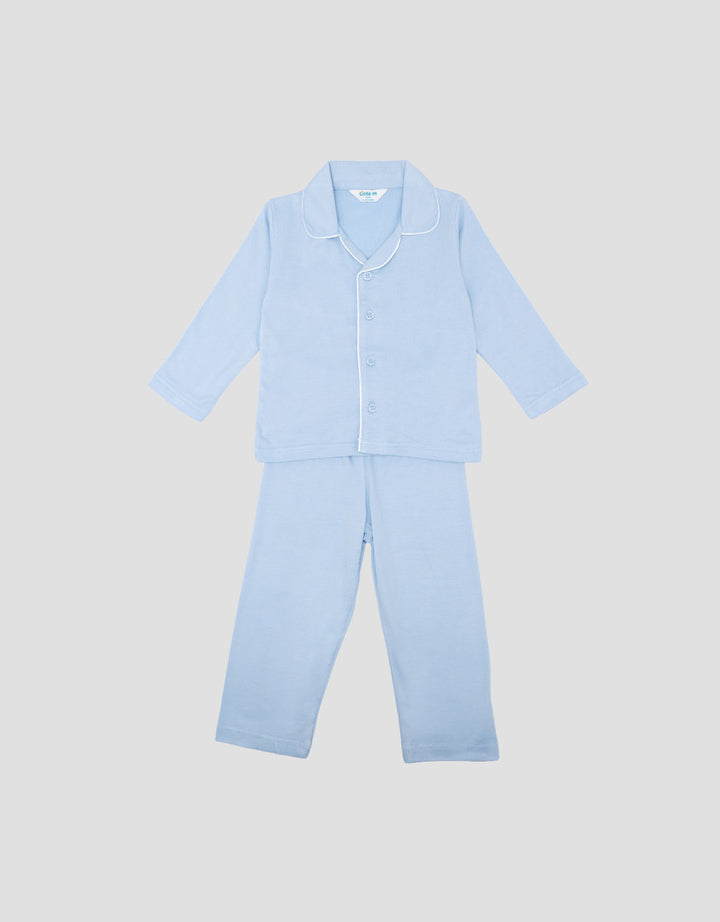 Little M Kerah Polos Rayon Logo Setelan Piyama Bayi