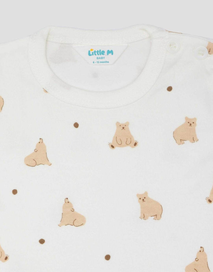 Little M Double Knit Full Print Bear Jumpsuit Romper Bayi