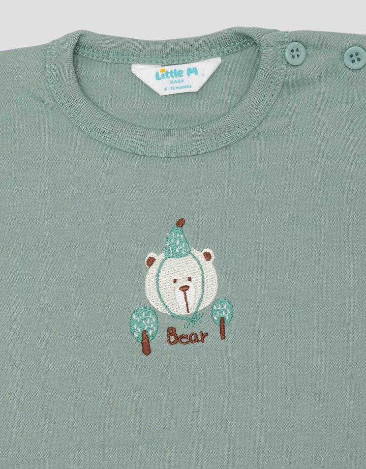 Little M Double Knit Logo Bear Jumpsuit Romper Bayi
