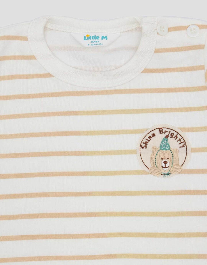 Little M Double Knit Salur With Logo Bear Jumpsuit Romper Bayi