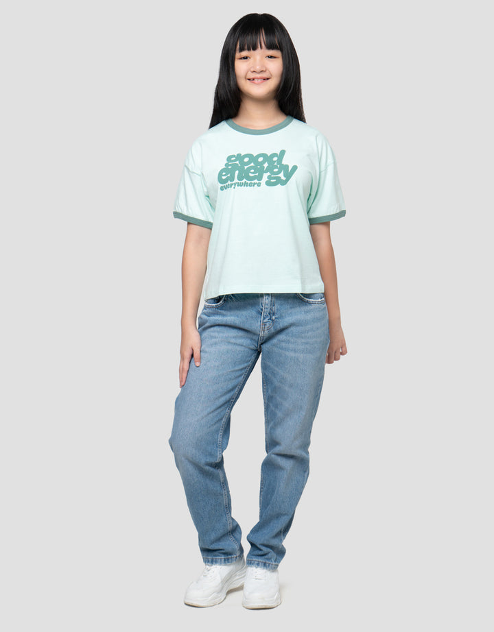 Nevada Ringer Cute Word Good Energy Kaos Anak Perempuan