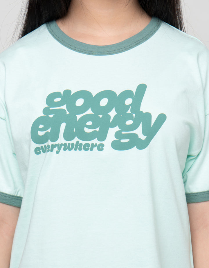 Nevada Ringer Cute Word Good Energy Kaos Anak Perempuan