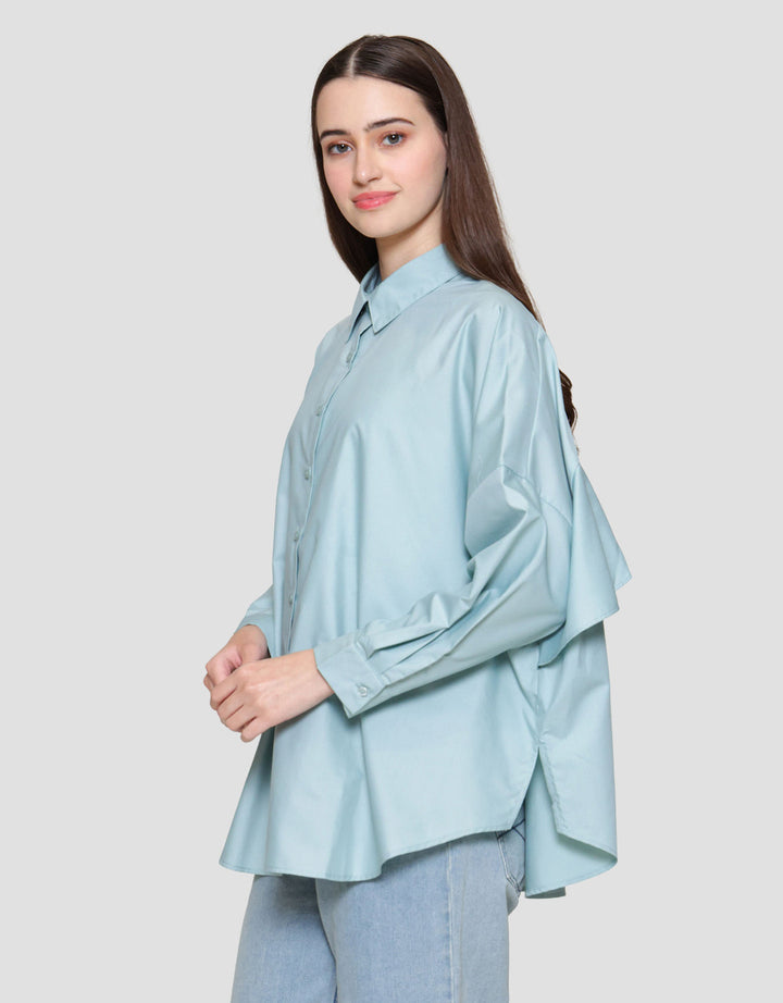 Suko Ruffle Lengan Panjang Kemeja Wanita