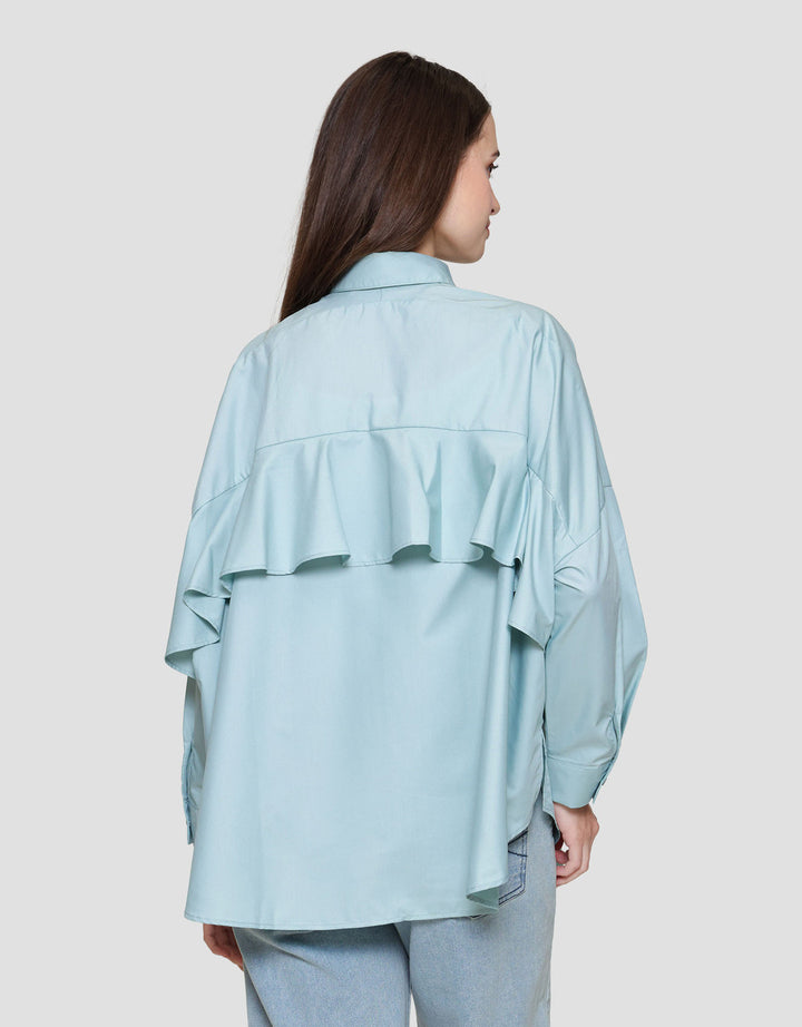 Suko Ruffle Lengan Panjang Kemeja Wanita