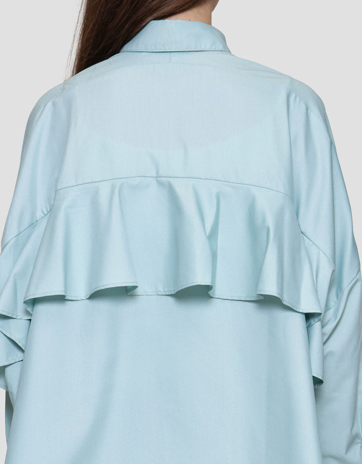 Suko Ruffle Lengan Panjang Kemeja Wanita