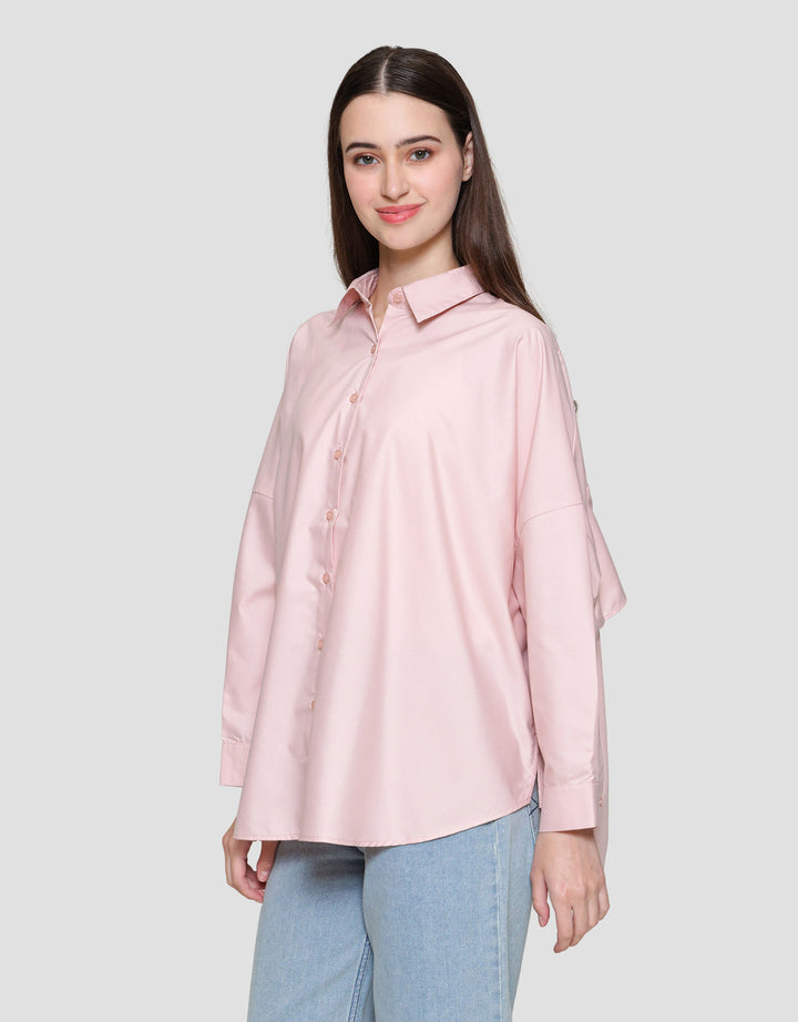 Suko Ruffle Lengan Panjang Kemeja Wanita