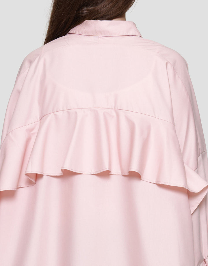 Suko Ruffle Lengan Panjang Kemeja Wanita