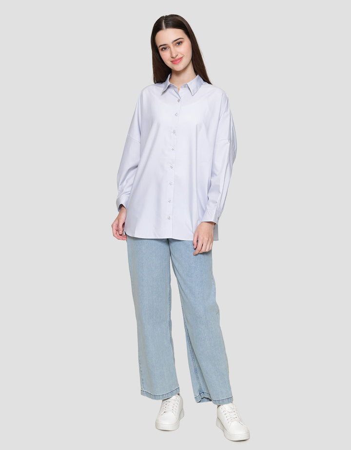 Suko Ruffle Lengan Panjang Kemeja Wanita