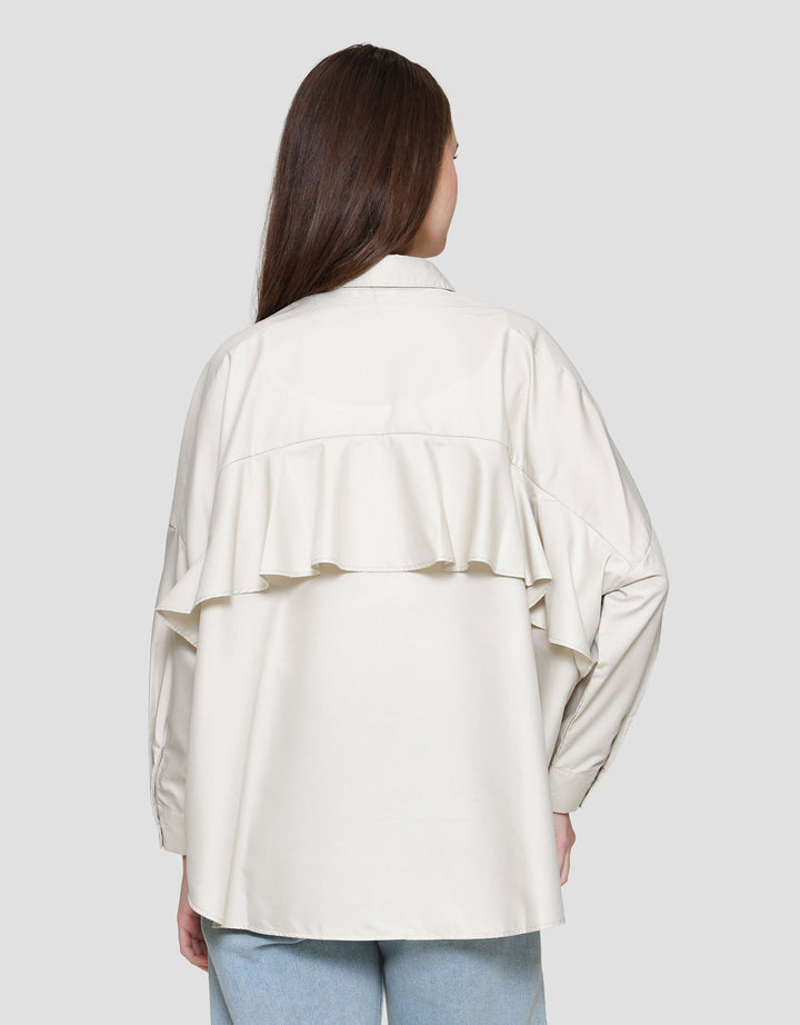 Suko Ruffle Lengan Panjang Kemeja Wanita