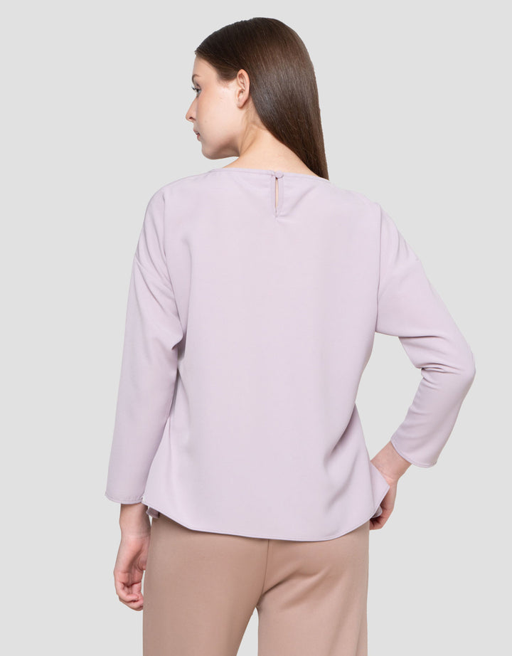 Suko Motif Asimetris Lengan Panjang Blouse Wanita