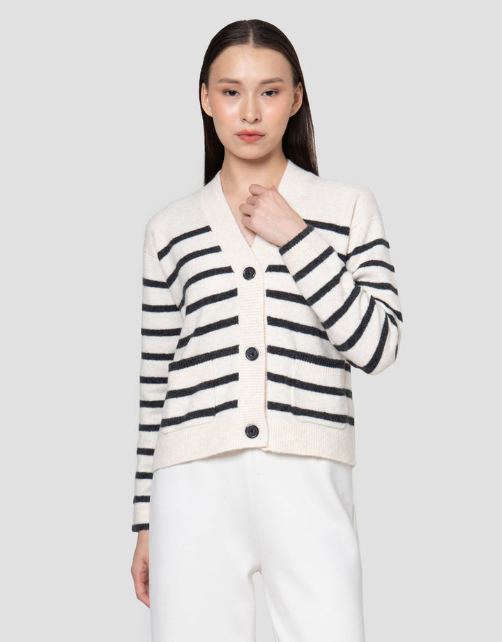Suko Souffle Yarn Stripe Jaket Cardigan Wanita
