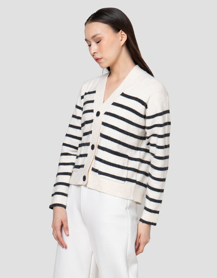 Suko Souffle Yarn Stripe Jaket Cardigan Wanita