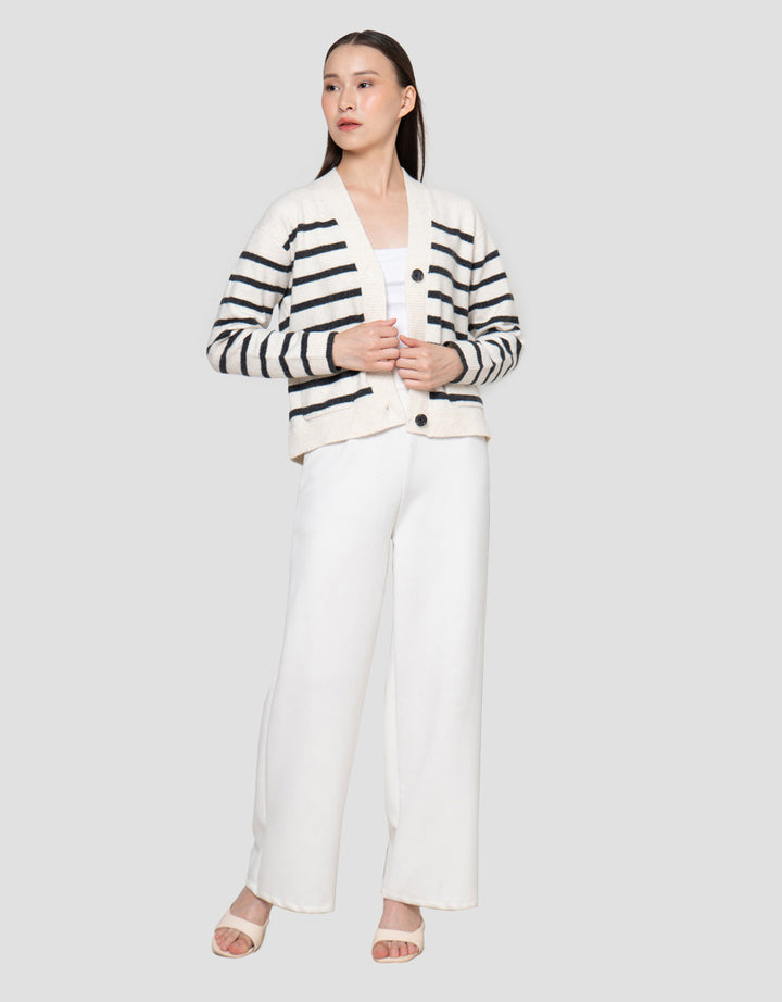 Suko Souffle Yarn Stripe Jaket Cardigan Wanita