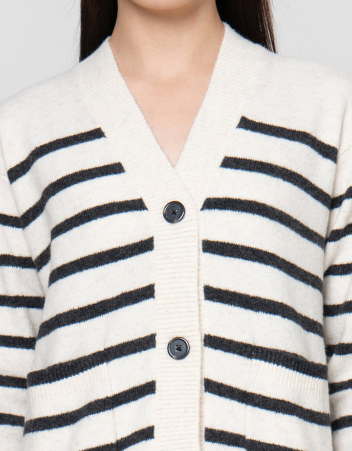 Suko Souffle Yarn Stripe Jaket Cardigan Wanita