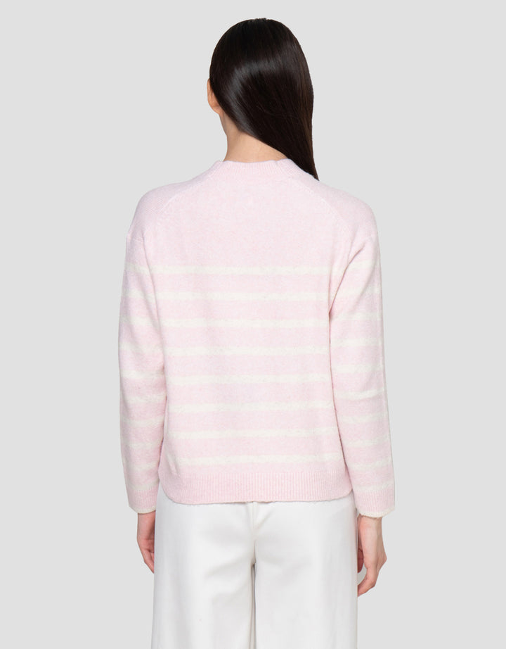 Suko Souffle Yarn Stripe Jaket Cardigan Wanita