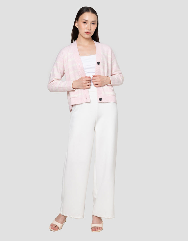 Suko Souffle Yarn Stripe Jaket Cardigan Wanita