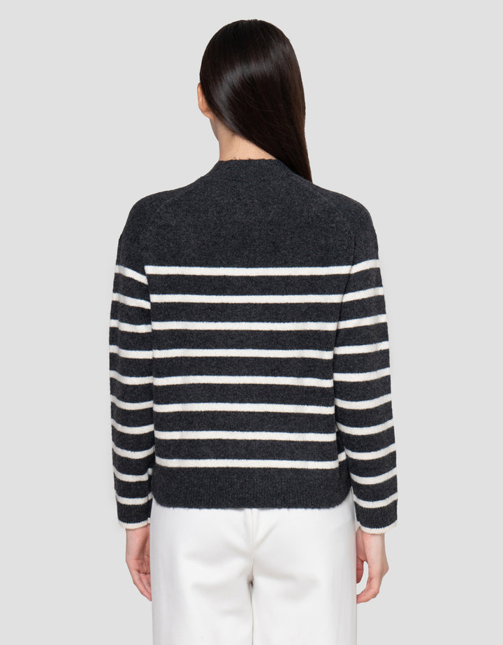 Suko Souffle Yarn Stripe Jaket Cardigan Wanita