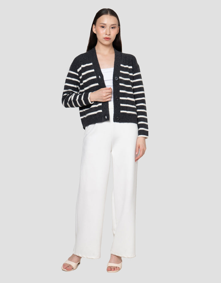 Suko Souffle Yarn Stripe Jaket Cardigan Wanita