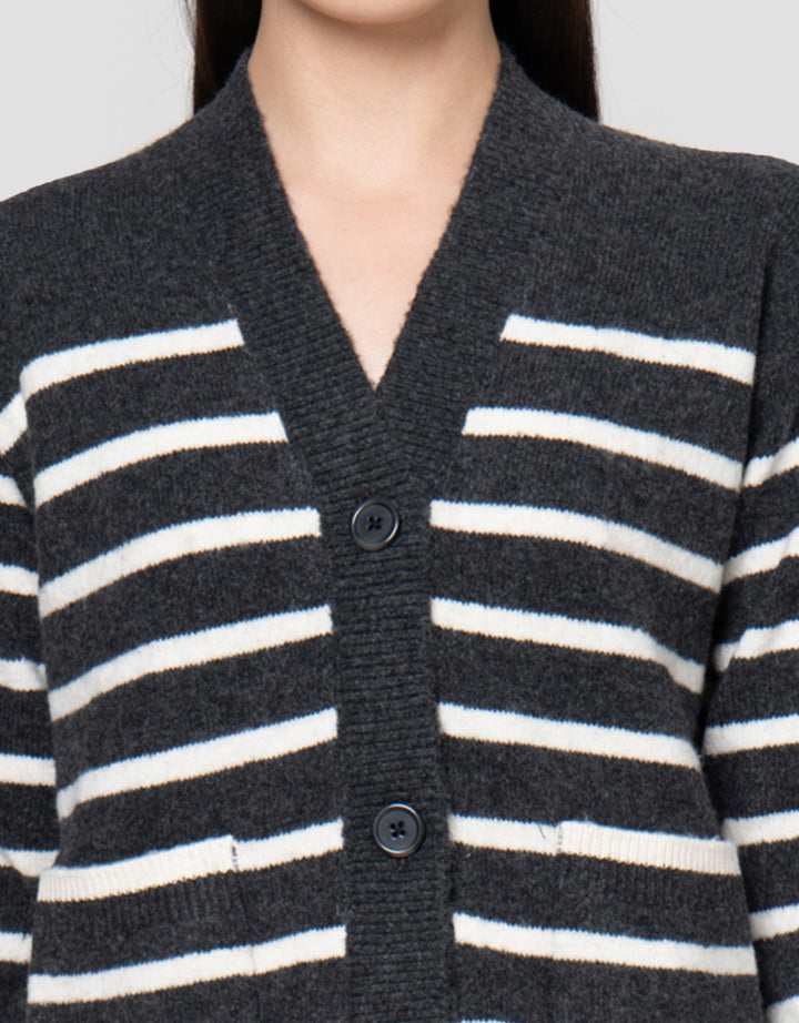 Suko Souffle Yarn Stripe Jaket Cardigan Wanita