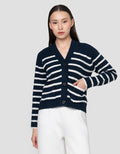 Suko Souffle Yarn Stripe Jaket Cardigan Wanita