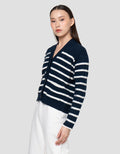 Suko Souffle Yarn Stripe Jaket Cardigan Wanita