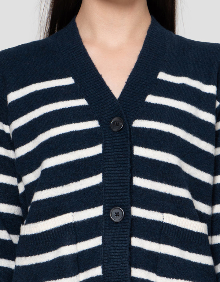 Suko Souffle Yarn Stripe Jaket Cardigan Wanita