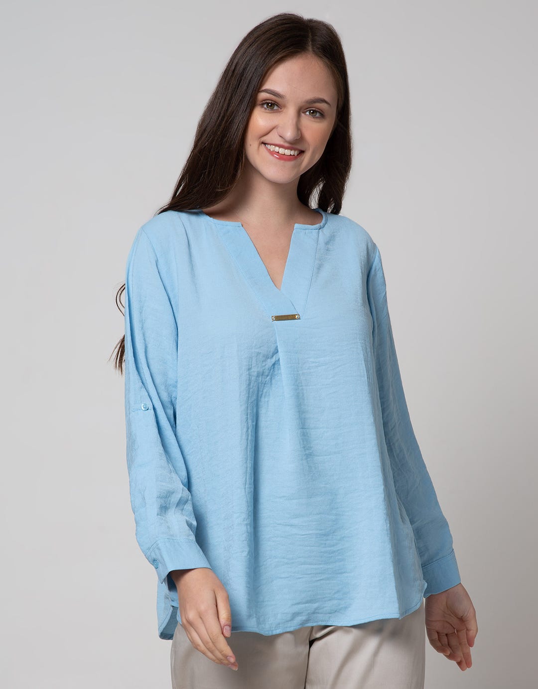 St. Yves Long Sleeve Blouse 78 Long Top Crepe Ceramic