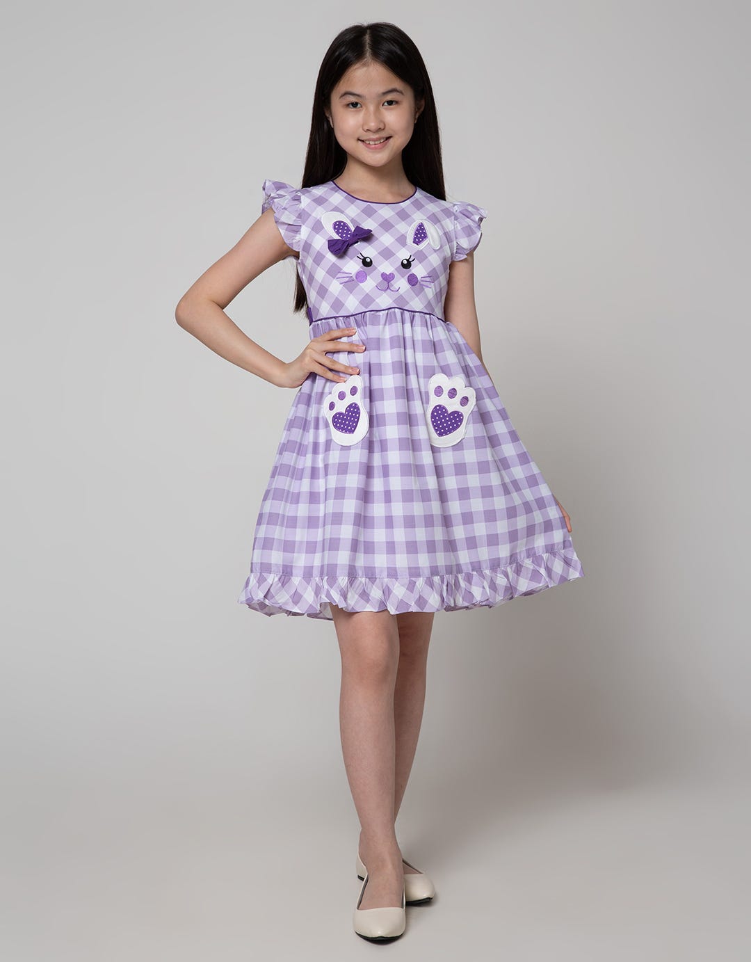 Kidz Too Short Sleeve Midi Dress Kotak Bordir Bunny