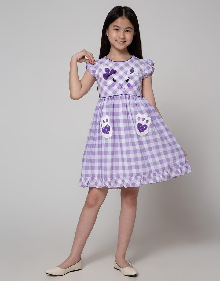 Kidz Too Short Sleeve Midi Dress Kotak Bordir Bunny