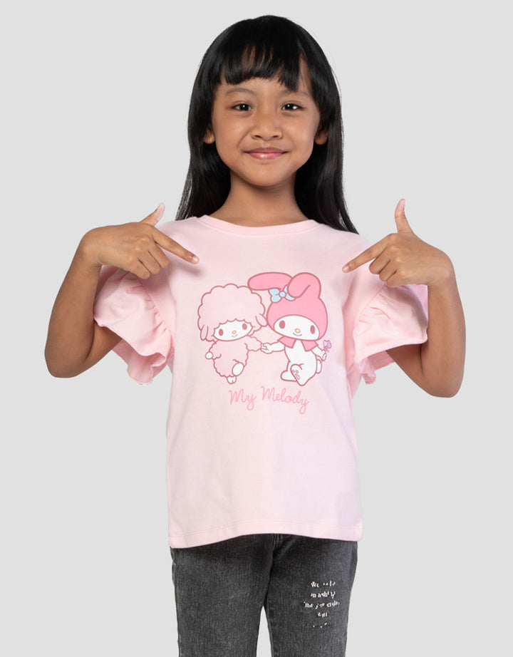 Character My Melody Lengan Ruffle Kaos Anak Perempuan