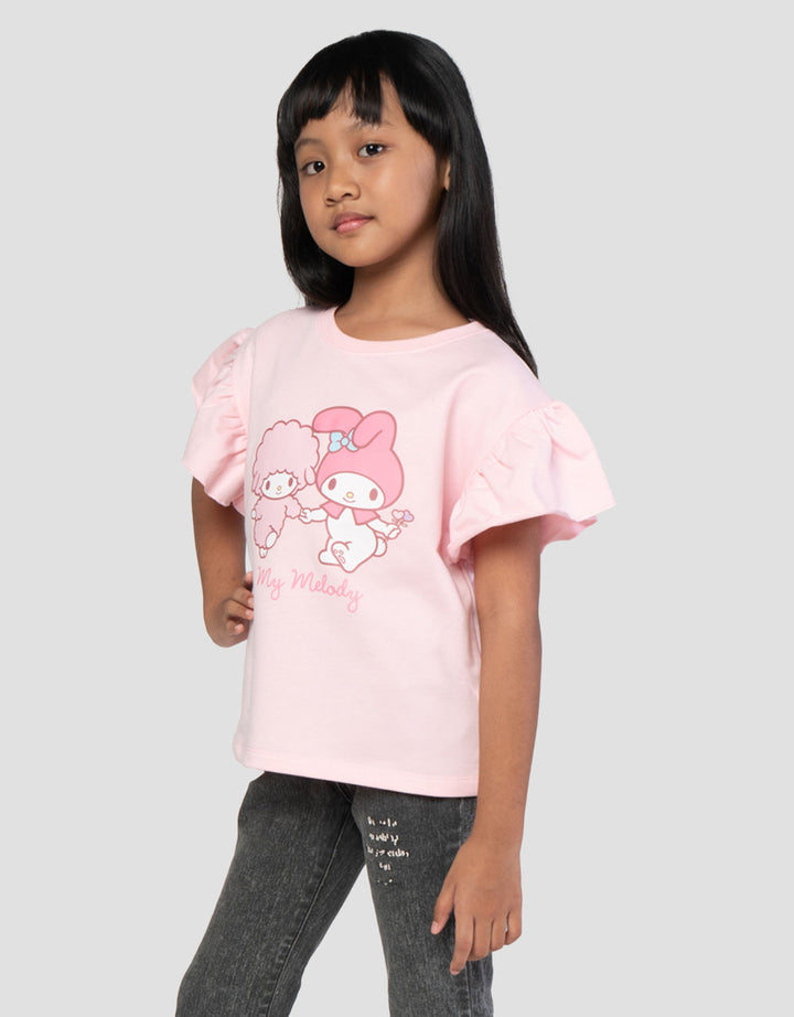 Character My Melody Lengan Ruffle Kaos Anak Perempuan