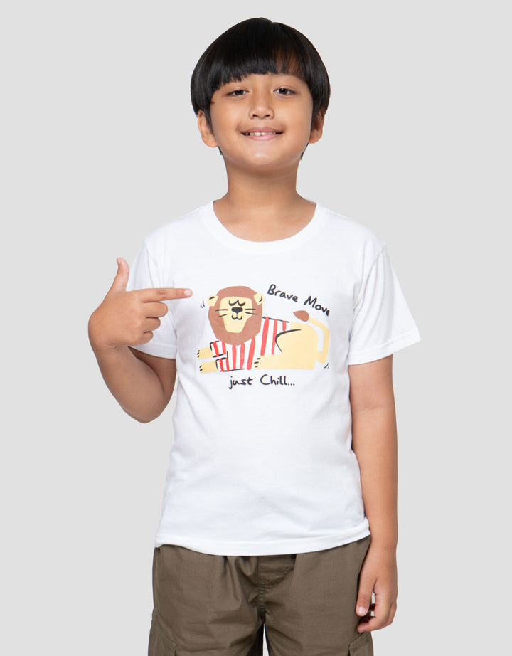 Little M Brave Move Lion Print Kaos Anak Laki-laki