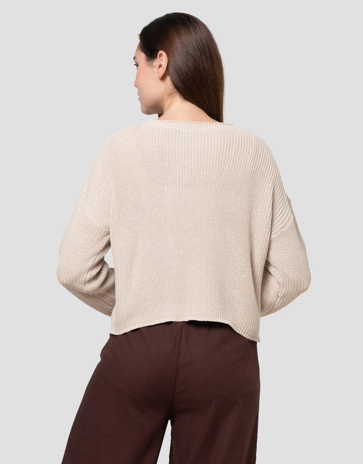 Nevada Boxy Flat Knit Pocket Sweater Wanita
