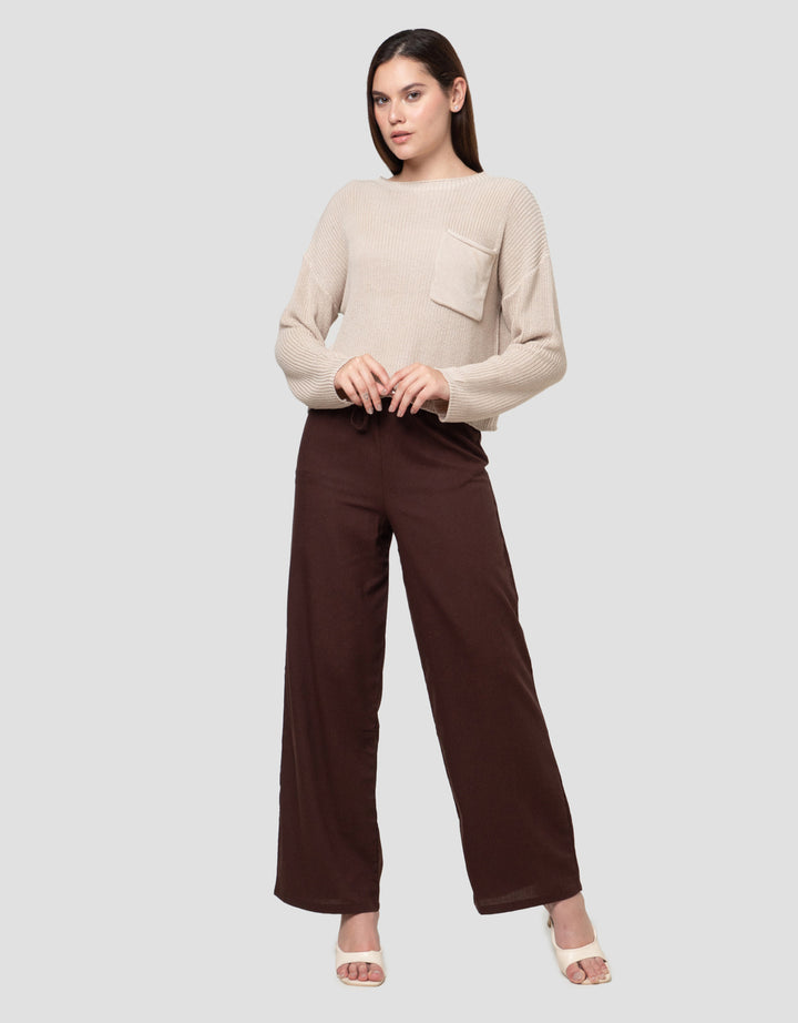 Nevada Boxy Flat Knit Pocket Sweater Wanita