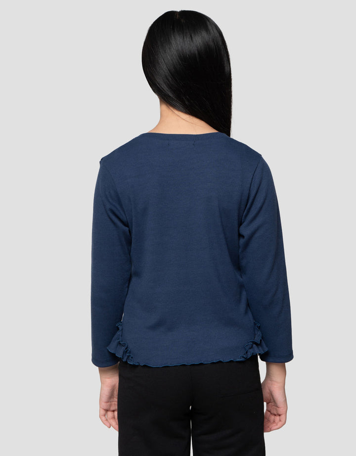 Nevada Rib Ruffle Pinggir Bordir New York Kaos Anak Perempuan