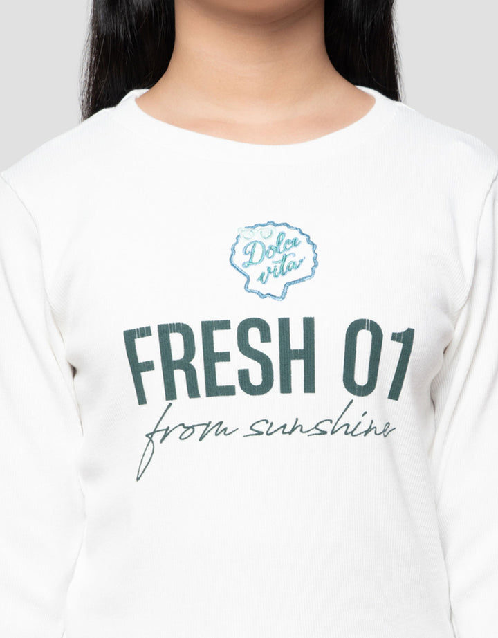 Nevada Rib Ruffle Pinggir Bordir Dolce Kaos Anak Perempuan