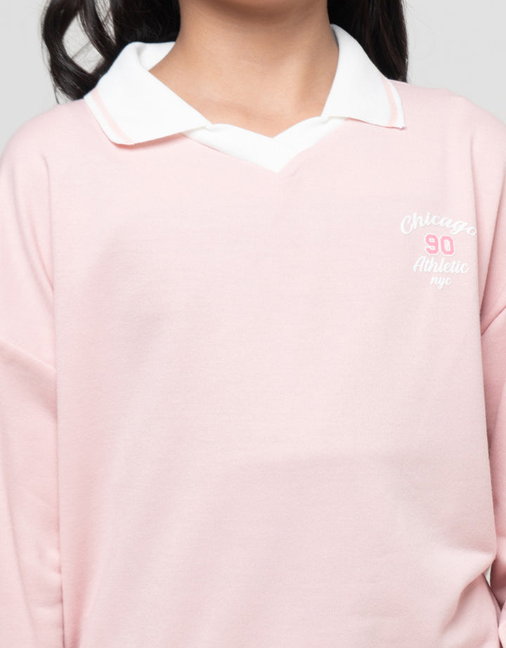 Nevada Kerah Wangki Sablon Chicago Sweater Anak Perempuan