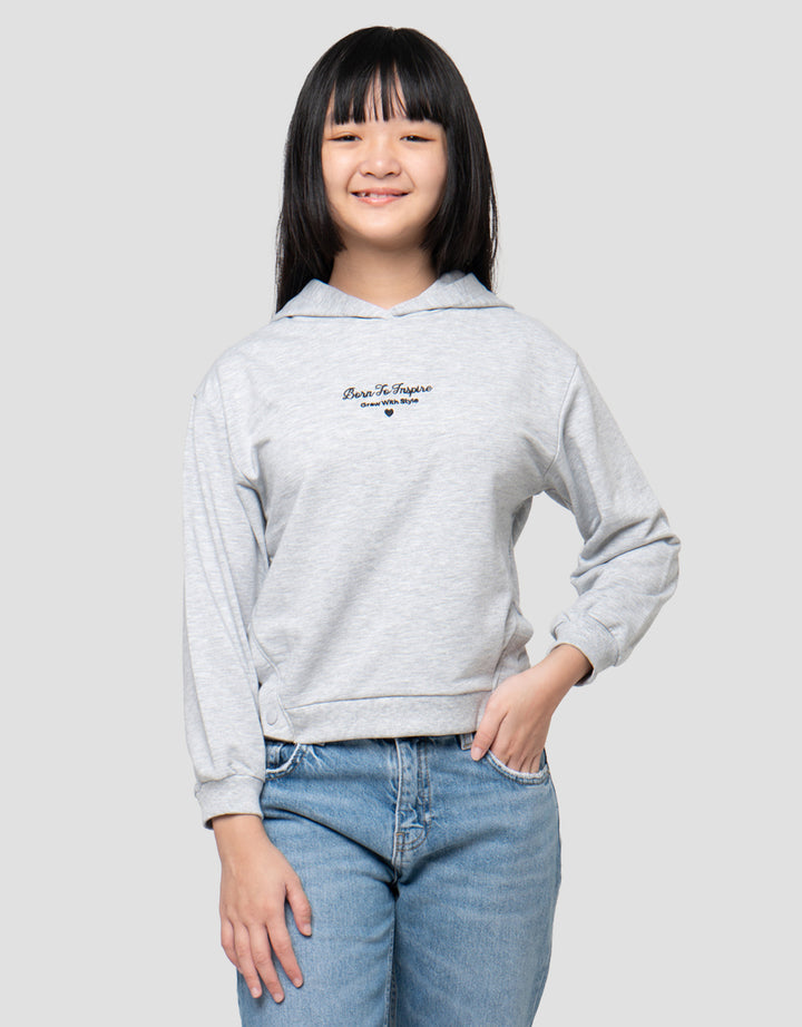 Nevada Hoodie Kancing Pinggir Bordir Tulisan Sweater Anak Perempuan