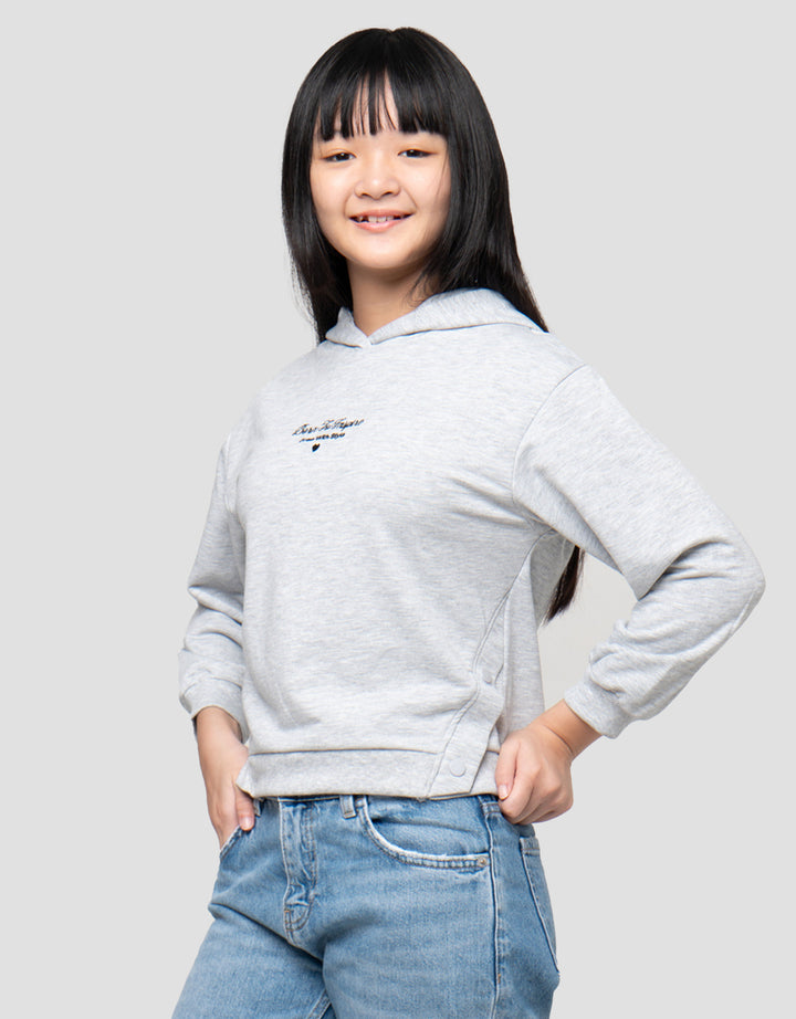 Nevada Hoodie Kancing Pinggir Bordir Tulisan Sweater Anak Perempuan