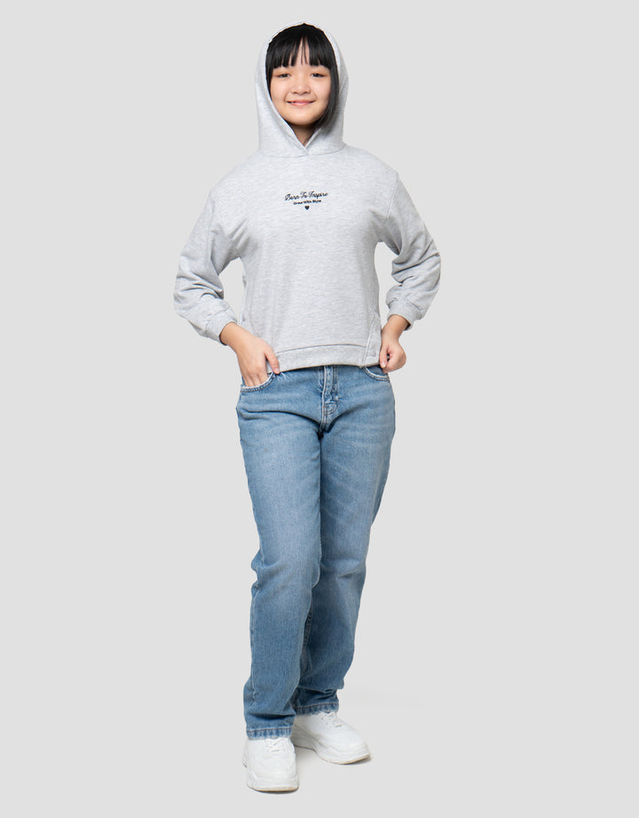 Nevada Hoodie Kancing Pinggir Bordir Tulisan Sweater Anak Perempuan