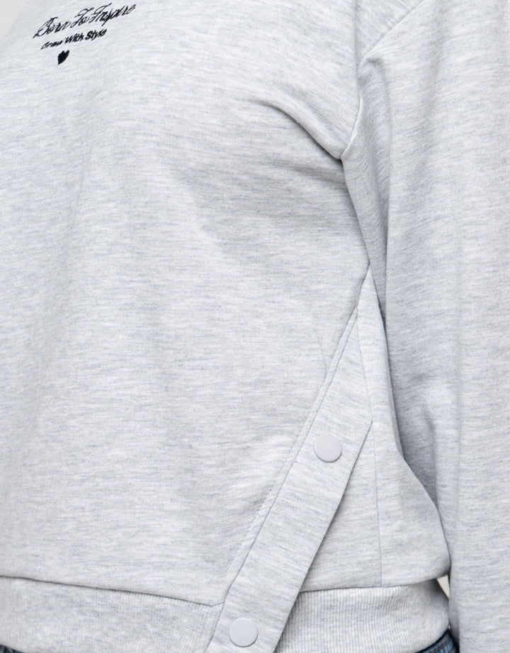 Nevada Hoodie Kancing Pinggir Bordir Tulisan Sweater Anak Perempuan