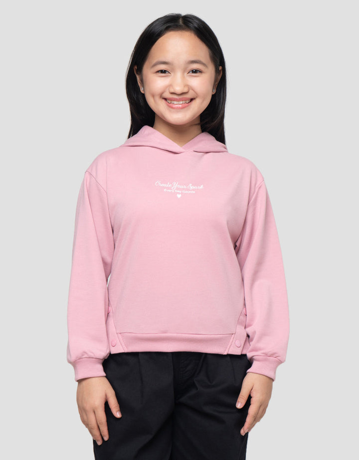 Nevada Kancing Pinggir Bordir Tulisan Sweater Hoodie Anak Perempuan