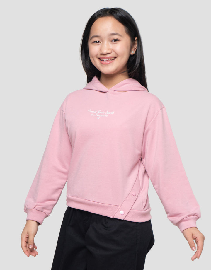Nevada Kancing Pinggir Bordir Tulisan Sweater Hoodie Anak Perempuan