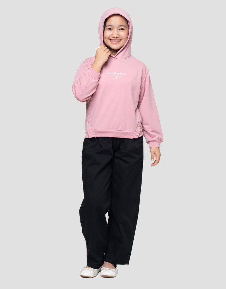Nevada Kancing Pinggir Bordir Tulisan Sweater Hoodie Anak Perempuan